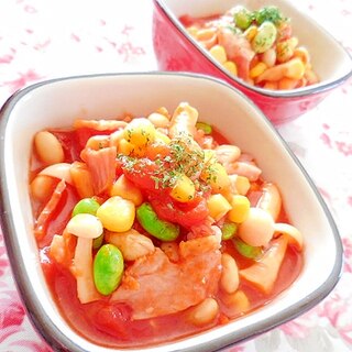 トマト缶de❤大豆と茸とベーコンのトマト煮❤